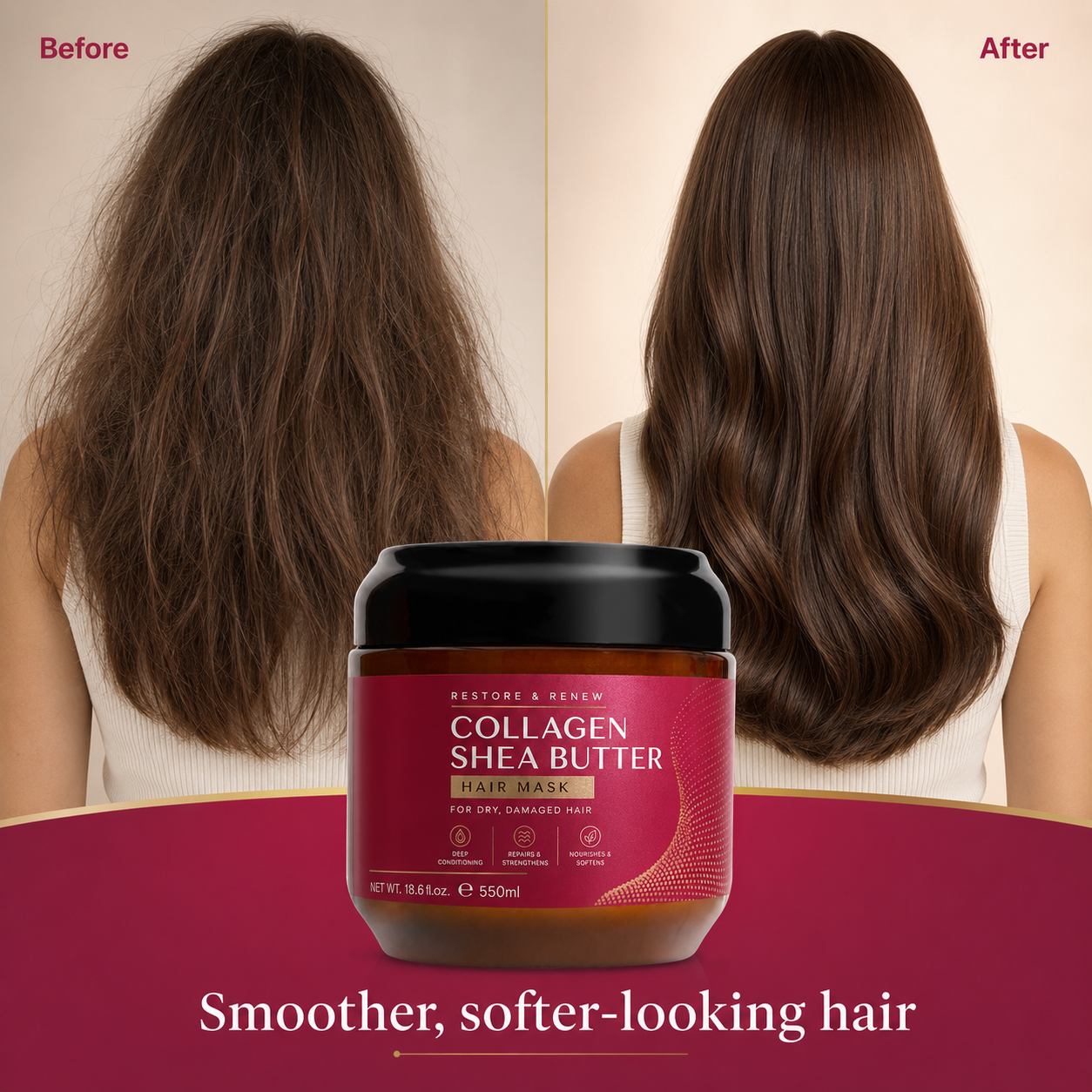 Rich cream texture of Collagen Shea Butter Hair Mask